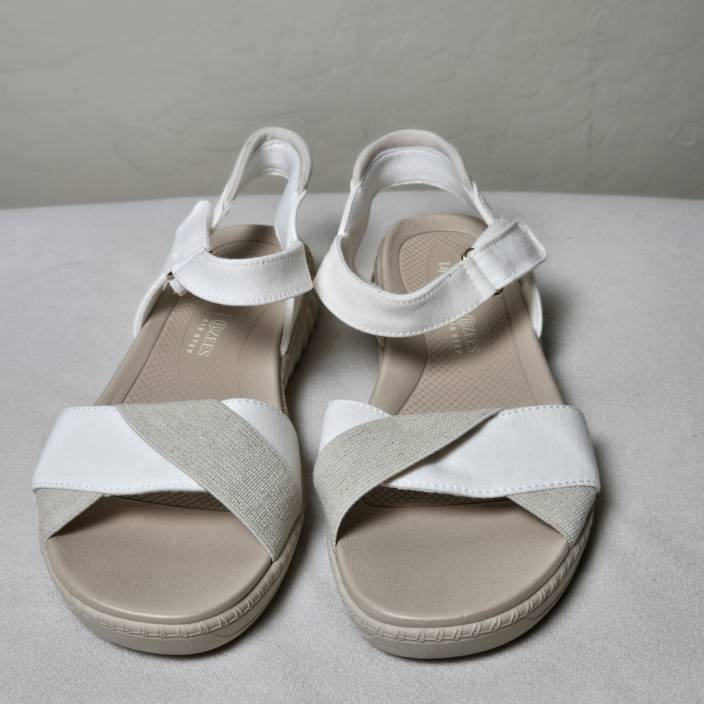 Bzees + Lifesrtride White and Beige Slingback Comfort Sandals Size 8.5W